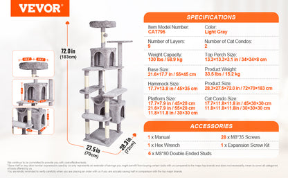 Cat Tower with Cat Condo Sisal Scratching Post Hammock and Top Perch