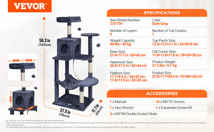 Cat Tower with Cat Condo Sisal Scratching Post Hammock and Top Perch
