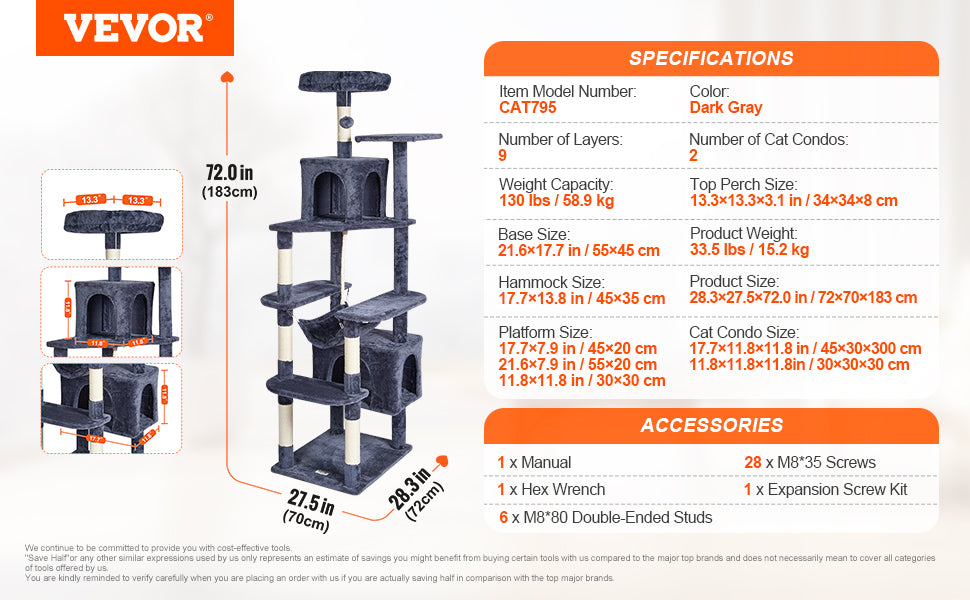 Cat Tower with Cat Condo Sisal Scratching Post Hammock and Top Perch