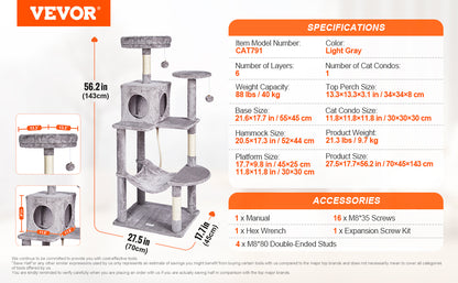 Cat Tower with Cat Condo Sisal Scratching Post Hammock and Top Perch