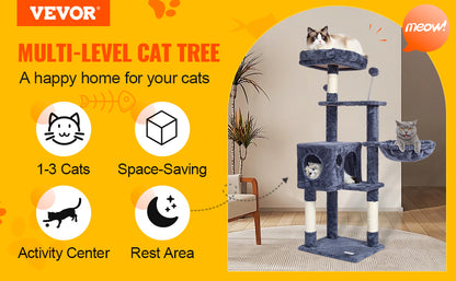 Cat Tower with Cat Condo Sisal Scratching Post Hammock and Top Perch