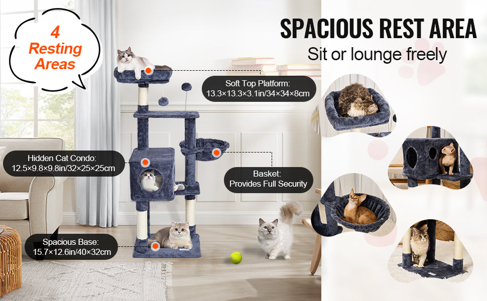 Cat Tower with Cat Condo Sisal Scratching Post Hammock and Top Perch
