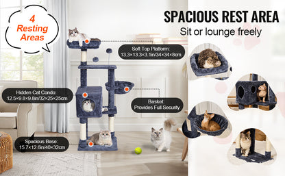 Cat Tower with Cat Condo Sisal Scratching Post Hammock and Top Perch
