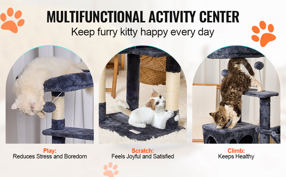 Cat Tower with Cat Condo Sisal Scratching Post Hammock and Top Perch