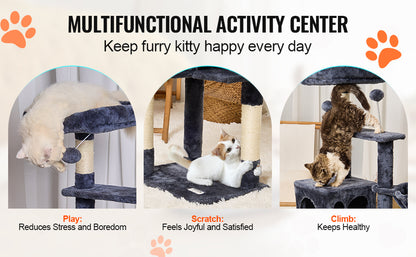 Cat Tower with Cat Condo Sisal Scratching Post Hammock and Top Perch
