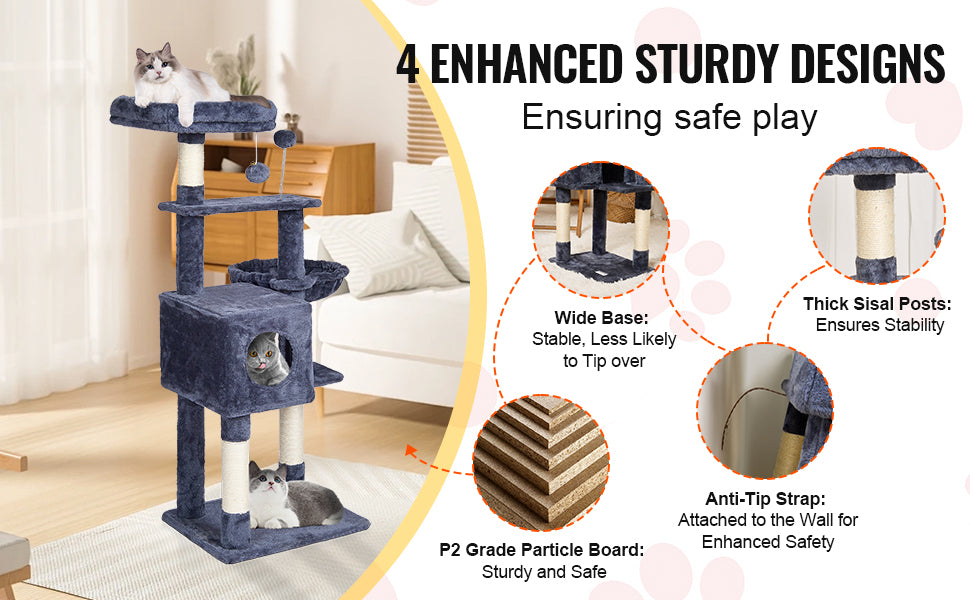 Cat Tower with Cat Condo Sisal Scratching Post Hammock and Top Perch