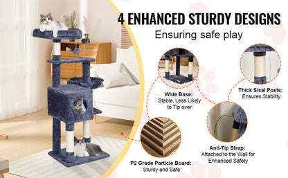 Cat Tower with Cat Condo Sisal Scratching Post Hammock and Top Perch